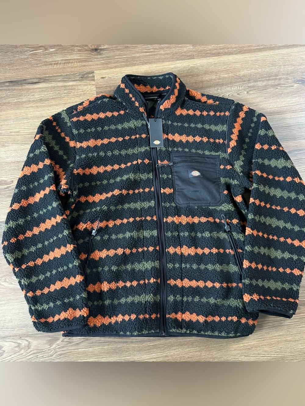 Dickies Unisex Falkville Fleece Sherpa Jacket Black Aztec Medium Zip Pocket NEW